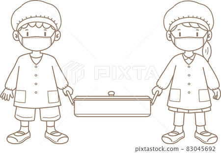 Line drawing_Children's life_School_School lunch duty 1_Men and women 83045692