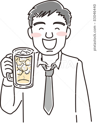 A salaryman-style man who is smiling with a mug highball 83046440