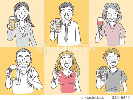 People who are smiling with alcohol_There is a background color 83046443