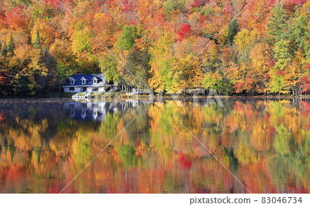 Autumn leaf color reflected on the lake in Mont Tremblant area, Quebec, Canada Autumn leaf color reflected on the lake in Mont Tremblant area, Quebec, Canada 83046734