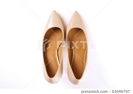 Top view of fashionable feminine medium heeled women's leather shoes of pastel colors on heels / wedge for spring-summer season. Top view of fashionable feminine medium heeled women's leather shoes of pastel colors on heels / wedge for spring-summer season. 83046797