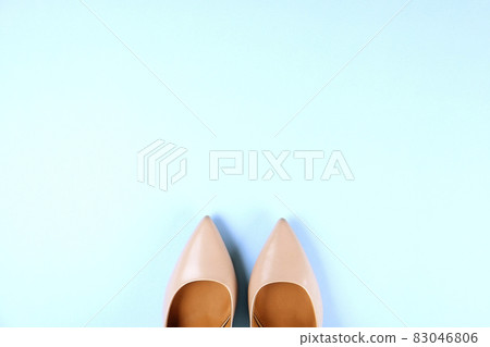 Top view of fashionable feminine medium heeled women's leather shoes of pastel colors on heels / wedge for spring-summer season. 83046806