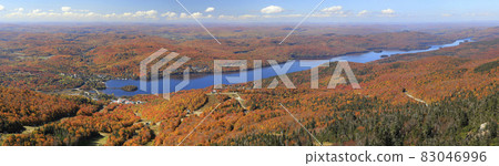 Panoramic aerial view of Lake Tremblant with autumn color leaf, Quebec, Canada 83046996
