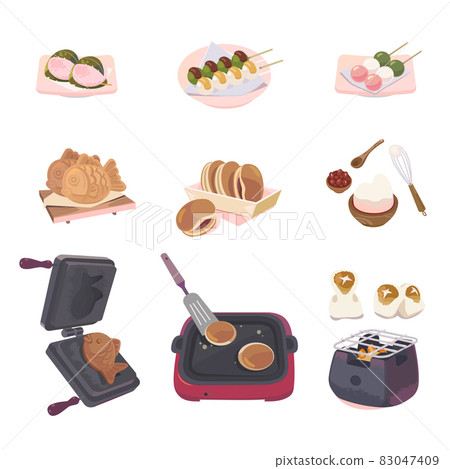 A set of delicious Japanese desserts 83047409