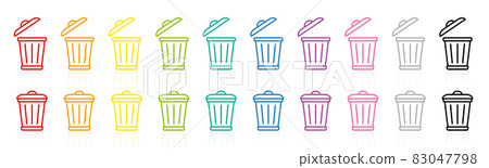 Trash can logo, waste bins, colorful garbage can symbols, rainbow colored waste container pictogram, with open and closed lid. Isolated vector illustration on white background. 83047798
