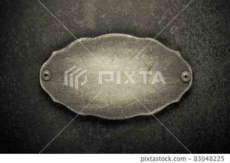 Wooden nameplate or sign board at wall background. Front view of name plate Wooden nameplate or sign board at wall background. Front view of name plate 83048225