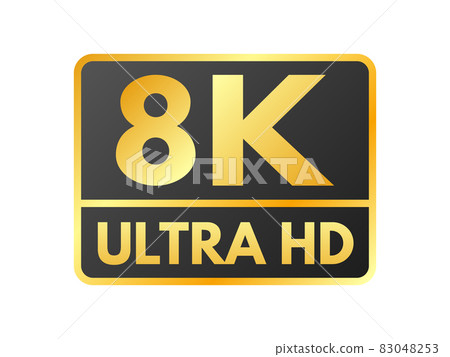 8K icon. Ultra HD label on white background. High definition label. 8K resolution gold mark. UHD video icon isolated. Vector illustration 8K icon. Ultra HD label on white background. High definition label. 8K resolution gold mark. UHD video icon isolated. Vector illustration 83048253