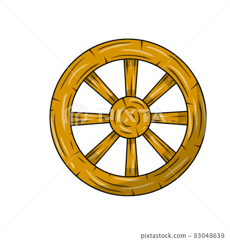 Old wooden cart wheels. Brown Detail of wagon with cracks 83048639