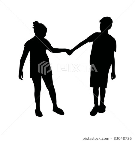 a boy and a girl playing, silhouette vector - Stock Illustration ...