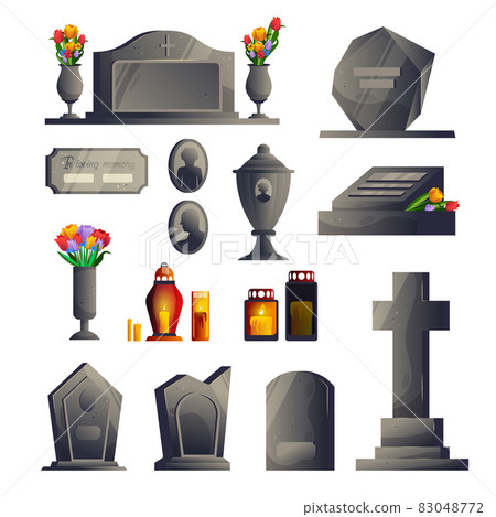 Cemetery Gravestone Modern Icon Set 83048772