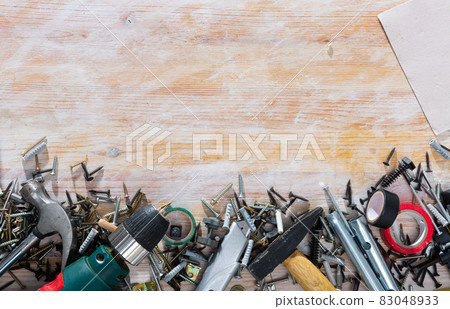 Image of hand tools for repairing on wooden surface Image of hand tools for repairing on wooden surface 83048933
