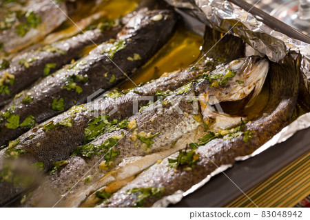 Baked trout. High quality photo Baked trout. High quality photo 83048942