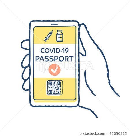 拿著智能手機的疫苗護照圖像手 83050215