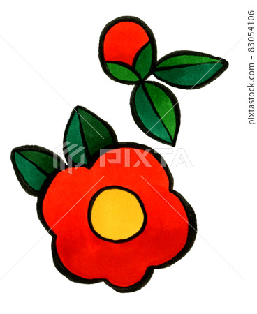 Simple red camellia flower and bud hand-drawn illustration Simple red camellia flower and bud hand-drawn illustration 83054106