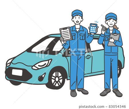 Vector illustration material / car / vehicle inspection / repair of an auto mechanic who estimates and inspects a car 83054346