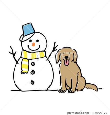 Illustration of a snowman and a dog Illustration of a snowman and a dog 83055177