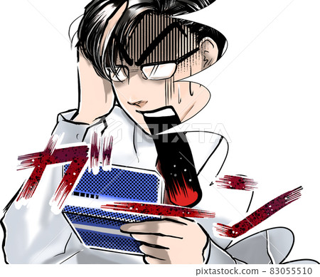 卡通帥氣的眼鏡上班族尖叫著看著一本小存款餘額存摺 83055510