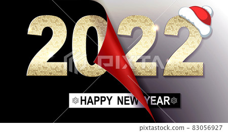 Happy new year 2022, golden colored christmas composition with mosaic, folded leaf 83056927