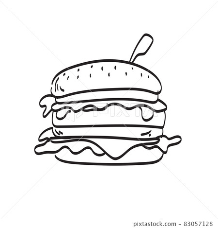 hamburger with wood skewer illustration vector isolated on white background line art. hamburger with wood skewer illustration vector isolated on white background line art. 83057128