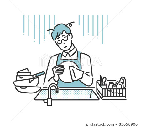 累了洗衣服的老公形象插畫素材 83058900