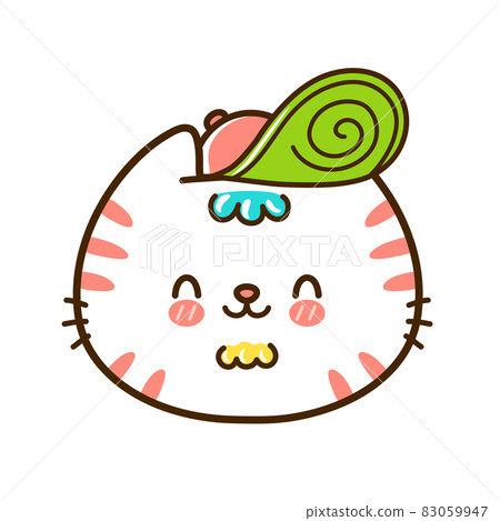 Cute funny little baby cat face with hat. Vector hand drawn cartoon kawaii character illustration logo icon. Isolated on white background. Pet, kitty, cat icon concept Cute funny little baby cat face with hat. Vector hand drawn cartoon kawaii character illustration logo icon. Isolated on white background. Pet, kitty, cat icon concept 83059947