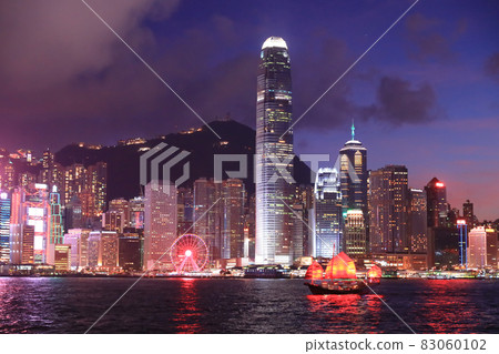 the Victoria Harbour , central at twilight, after sunset. 22 May 2021 83060102