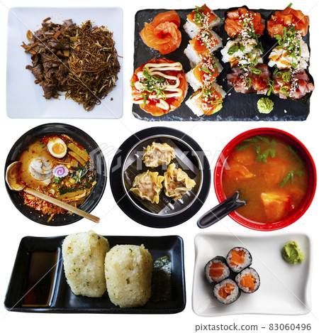 Set of Japanese food collage on white background 83060496