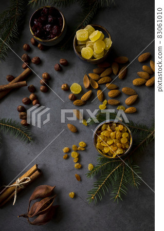 Ingredients for Christmas fruit cake  (nuts and dried fruits).  83061010