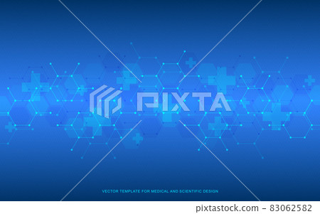 Healthcare medical background with hexagons pattern and crosses. Vector illustration for health care and medicine design, pharmaceutical manufacturing, and industry. 83062582