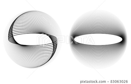 Circle with distorted lines. Waves and circular logo or icon. Abstract geometric shape with halftone and transition. Circle with distorted lines. Waves and circular logo or icon. Abstract geometric shape with halftone and transition. 83063026