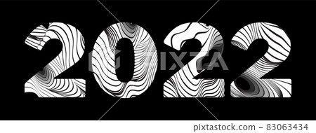 Abstract wavy lines typography 2022. Happy New Year card. Abstract wavy lines typography 2022. Happy New Year card. 83063434