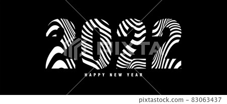 Abstract wavy lines typography 2022. Happy New Year card. Abstract wavy lines typography 2022. Happy New Year card. 83063437