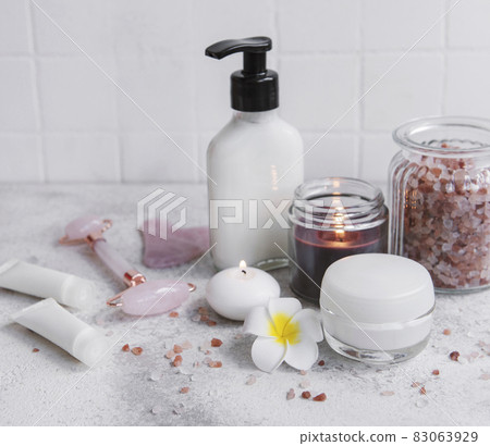 Spa set on gray concrete background 83063929
