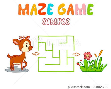 Simple Maze puzzle game for children. Color simple maze or labyrinth game with deer. 83065290