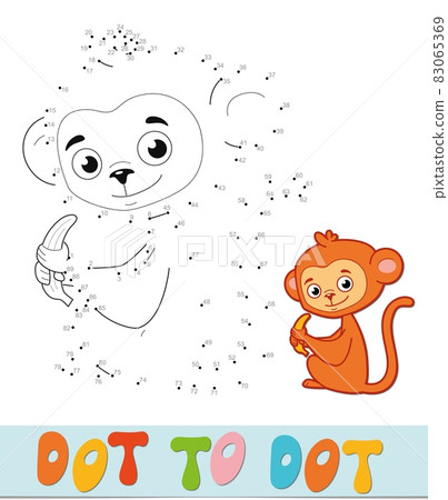 Dot to dot puzzle. Connect dots game. monkey illustration 83065369