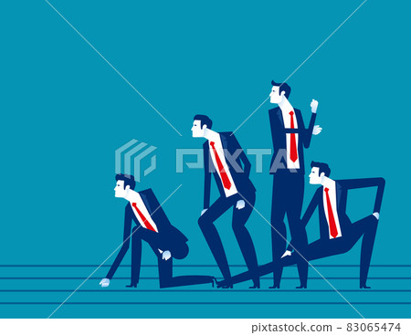 Business and partner team are preparing to run on the track. Business cartoon vector style Business and partner team are preparing to run on the track. Business cartoon vector style 83065474