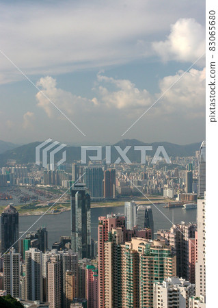 Hong Kong city skyline view from harbor with skyscrapers 16 July 2005 83065680