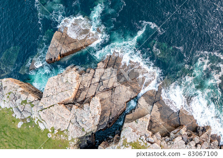 Aerial view of the rocky coastline by Marmeelan and Falcorrib south of Dungloe, County Donegal - Ireland 83067100