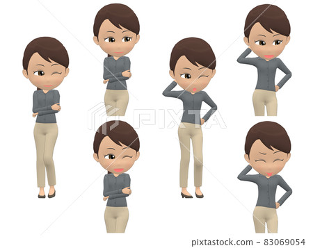 【Pose A】黑色女襯衫馬尾斜對角 83069054