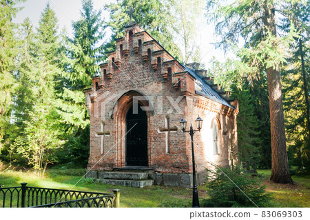 Old chapel at Wrede family cemetery. 18 September 2018 - Anjala, Kouvola, Finland. Old chapel at Wrede family cemetery. 18 September 2018 - Anjala, Kouvola, Finland. 83069303