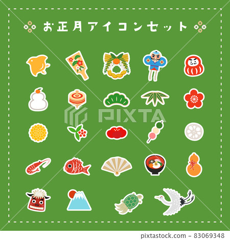 New Year's card / New Year icon set Illustration material of lucky charm with white border 83069348