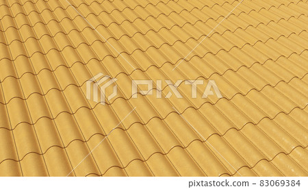 Top view of brown double corrugated tiles on roof home or house pattern texture background. Shingle construction. 3d abstract illustration Top view of brown double corrugated tiles on roof home or house pattern texture background. Shingle construction. 3d abstract illustration 83069384