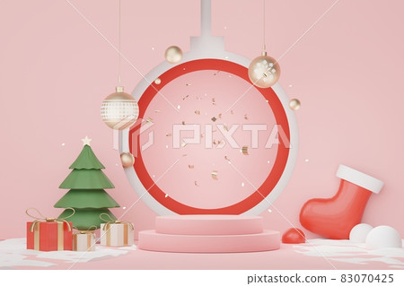 3d Display Podium for product and cosmetic presentation with Merry Christmas and Happy new year concept. Modern geometric. Platform for mock up and showing brand. Minimal clean design. 3d Display Podium for product and cosmetic presentation with Merry Christmas and Happy new year concept. Modern geometric. Platform for mock up and showing brand. Minimal clean design. 83070425