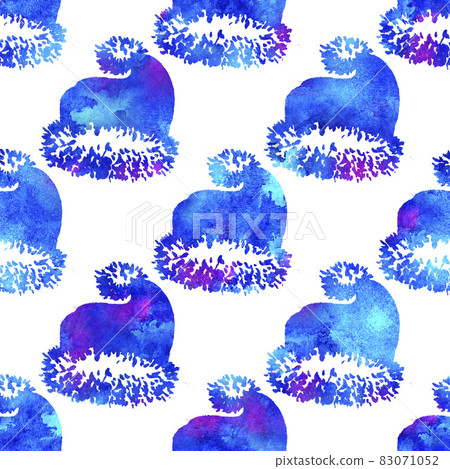 XMAS watercolor Santa Claus Hat Seamless Pattern in Blue Color. Hand PaintedCap Costume background or wallpaper for Ornament, Wrapping or Christmas Gift XMAS watercolor Santa Claus Hat Seamless Pattern in Blue Color. Hand PaintedCap Costume background or wallpaper for Ornament, Wrapping or Christmas Gift 83071052