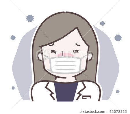 A woman in a white coat who is unwell 83072213