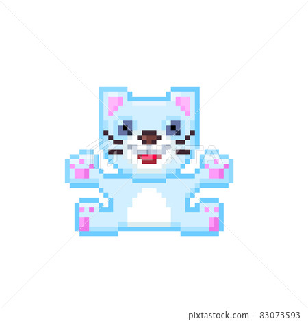 Pastel blue cat pixel art - Stock Illustration [83073593] - PIXTA