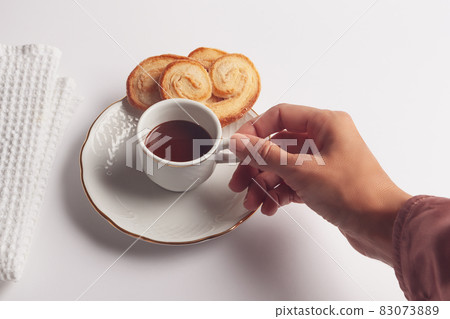 breakfast with hot chocolate and cookies 83073889