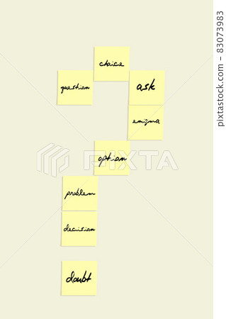 question mark made with sticky notes with messages 83073983