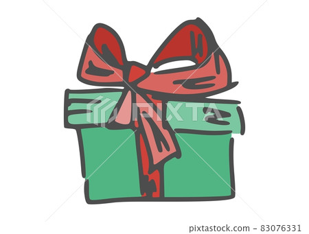 doodle drawing gift green with red ribbon. sketch doodle drawing gift green with red ribbon. sketch 83076331
