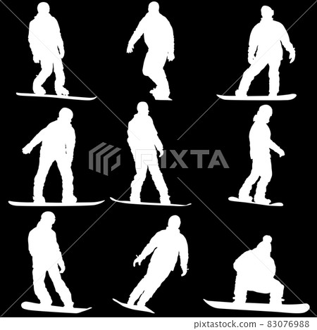 Set black silhouettes snowboarders on white background 83076988
